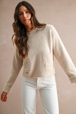 Light Taupe Sweater with Front Pocket