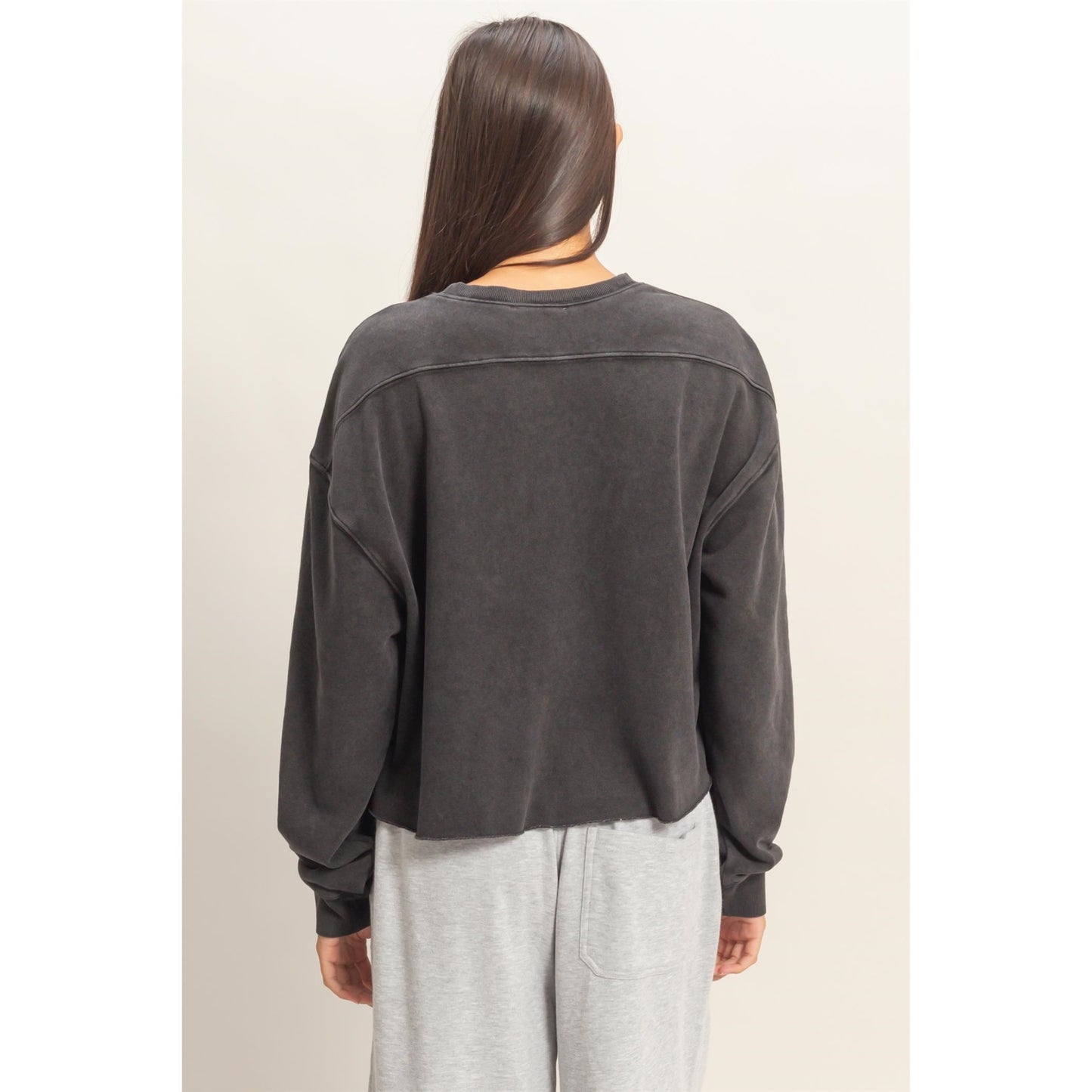 Cropped Mineral Washed Sweatshirt in Black
