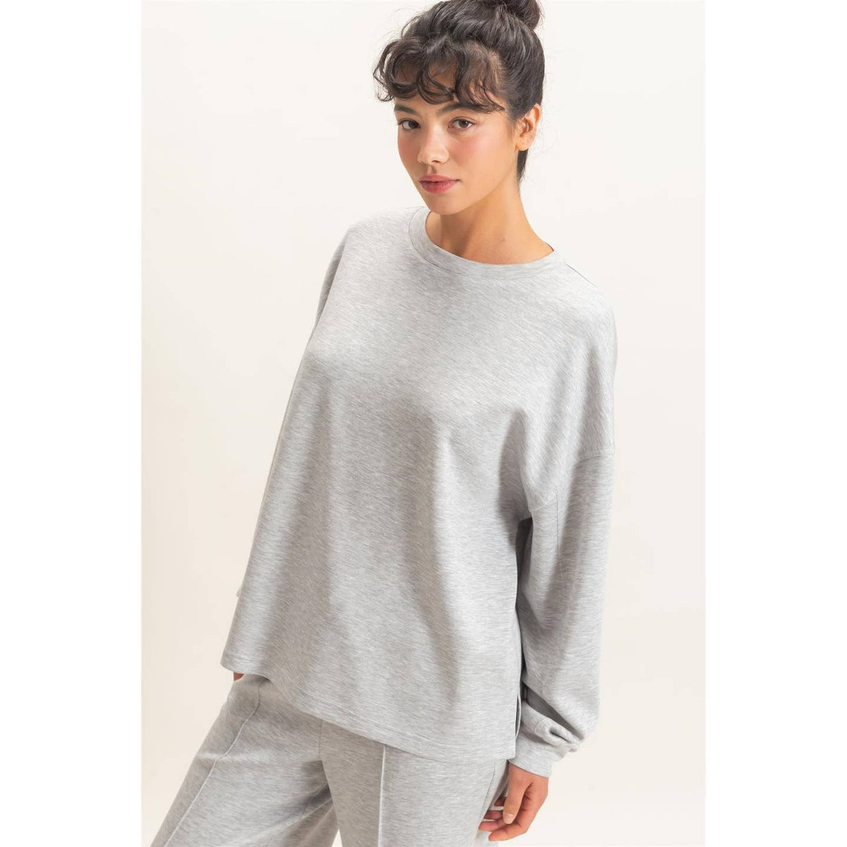 Heather Grey Oversized Crew Neck Top