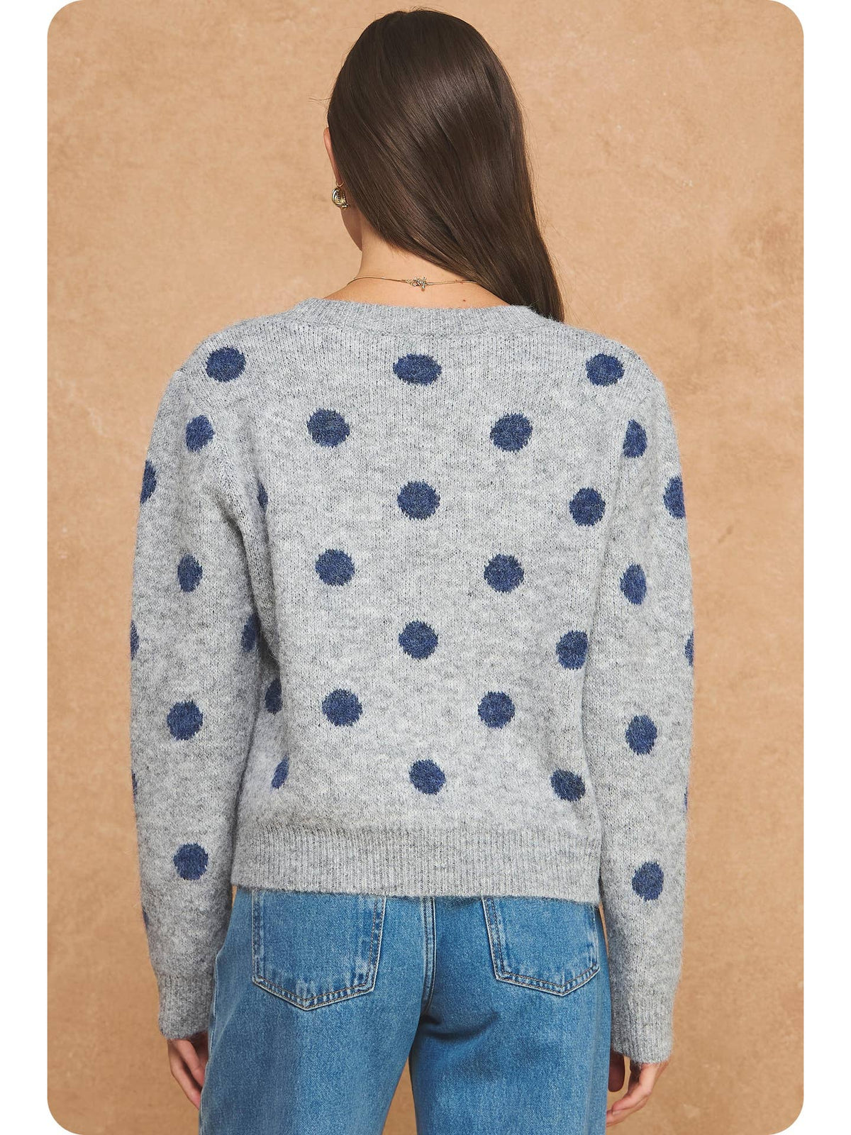 Gray/Navy Polka Pot Brushed Knit Sweater