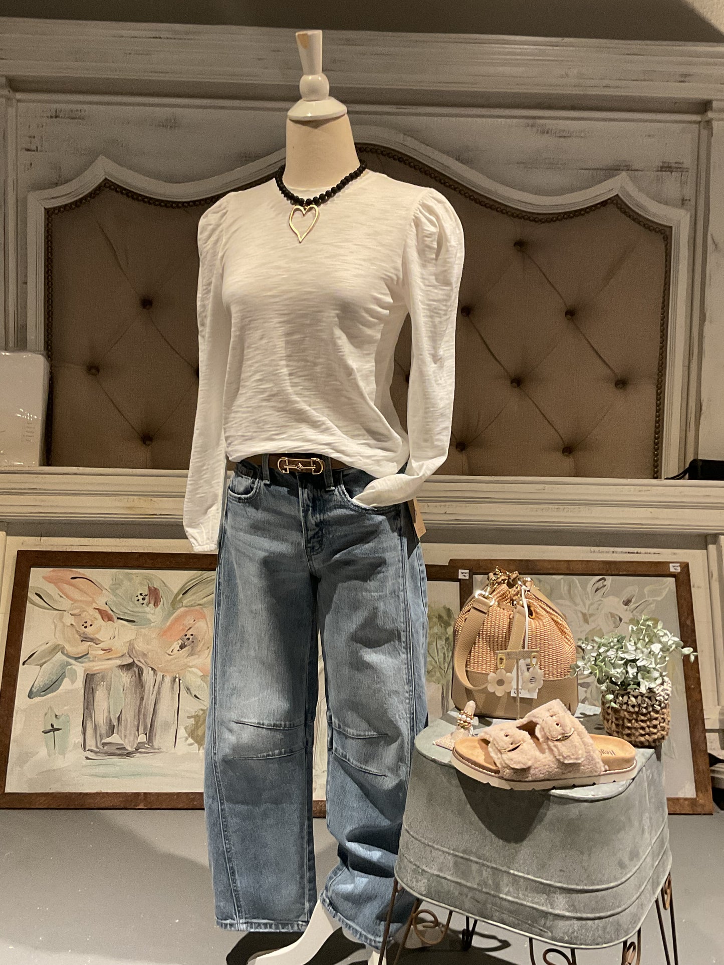 Ivory Subtle Puff Long Sleeve Tee w/Elastic Cuff