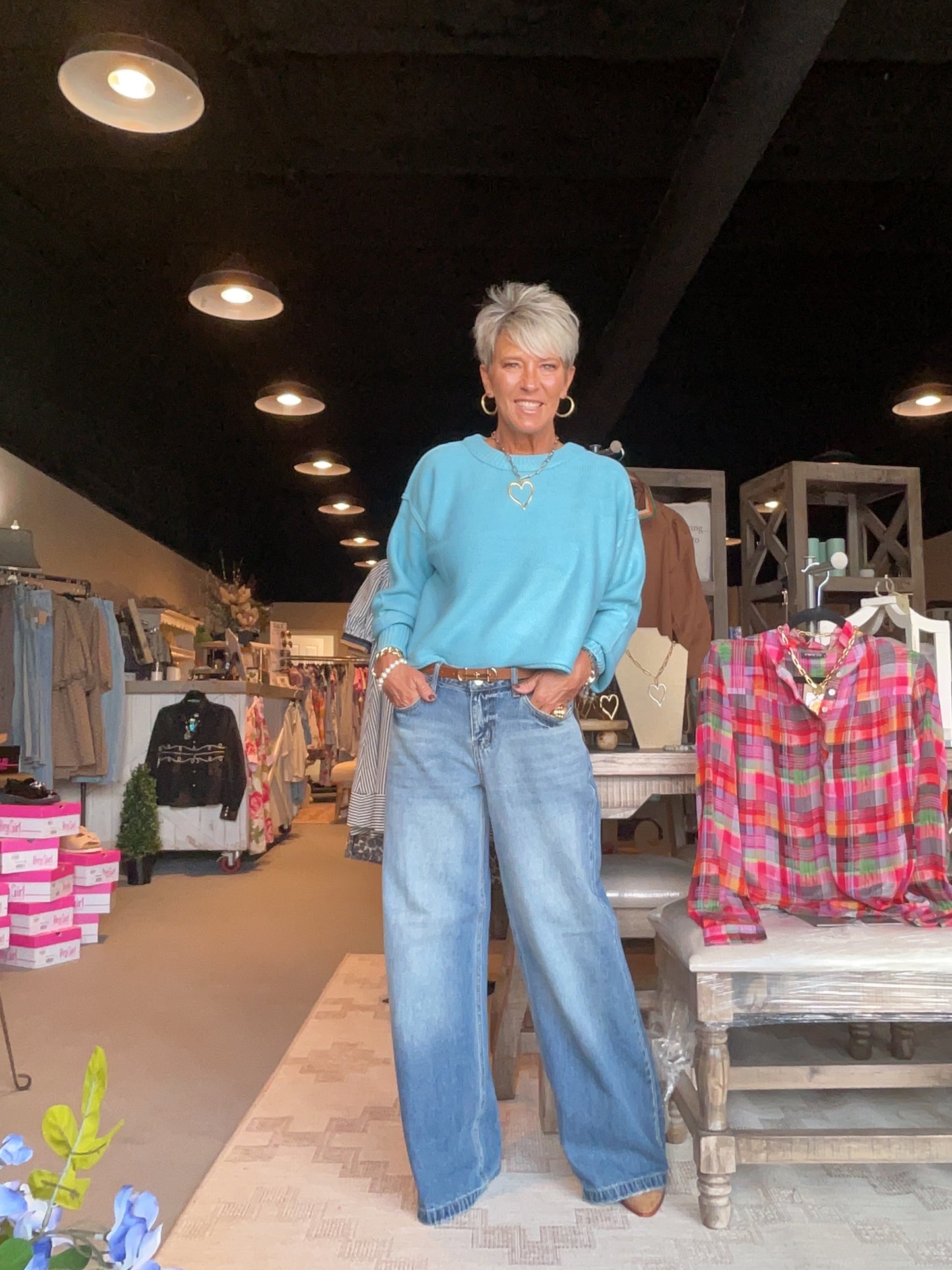 Cropped Oversized Sweater in Sky Blue
