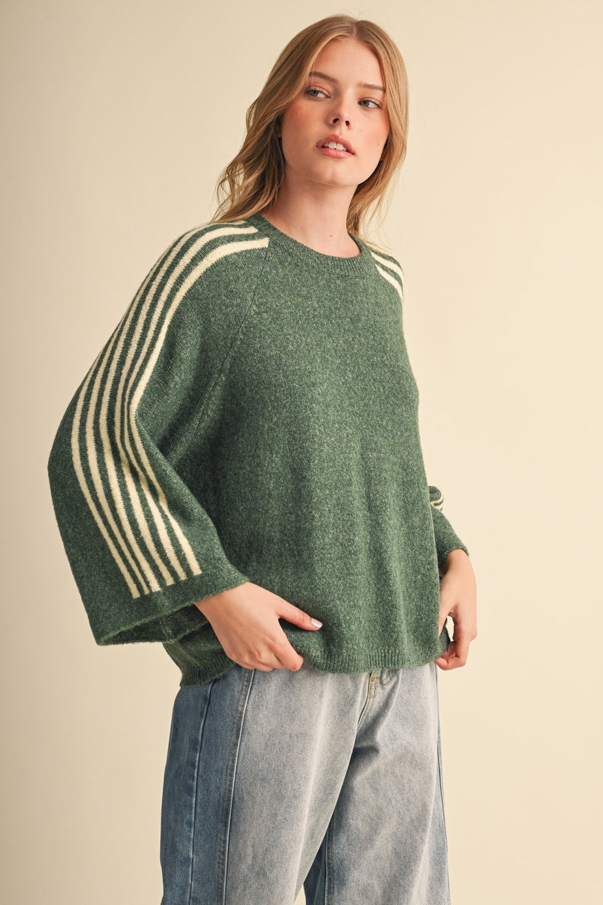 Green/Yellow Striped 3/4 Sleeve Sweater