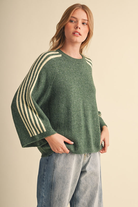 Green/Yellow Striped 3/4 Sleeve Sweater