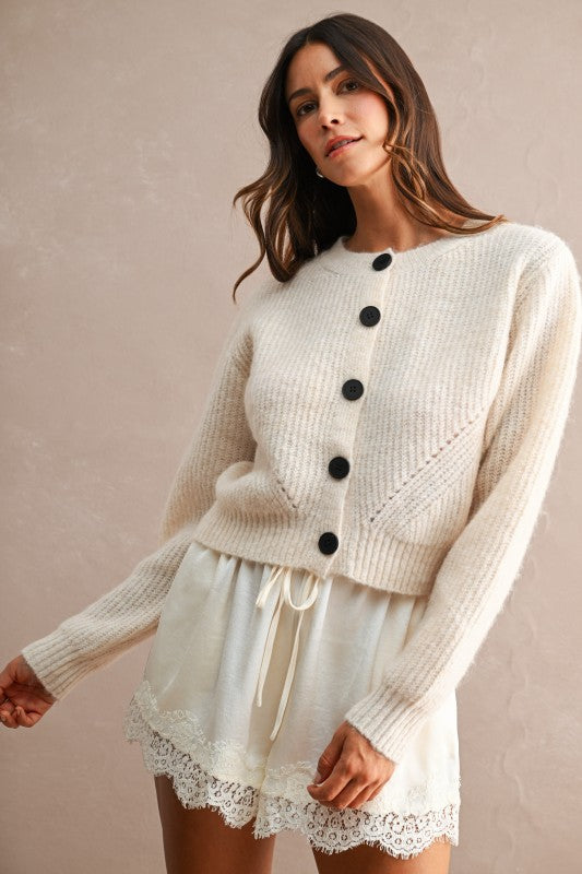 Cream Cardigan with Black Buttons
