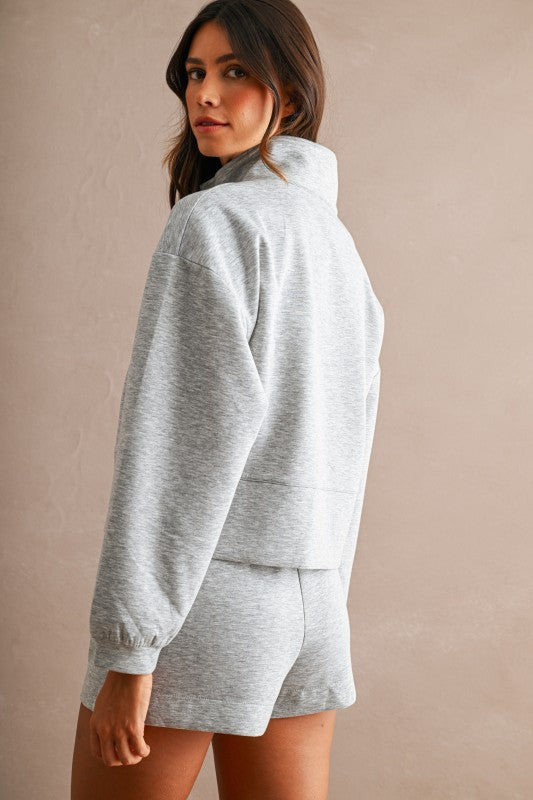 Heather Grey Mock Half Zip Top & Shorts Set