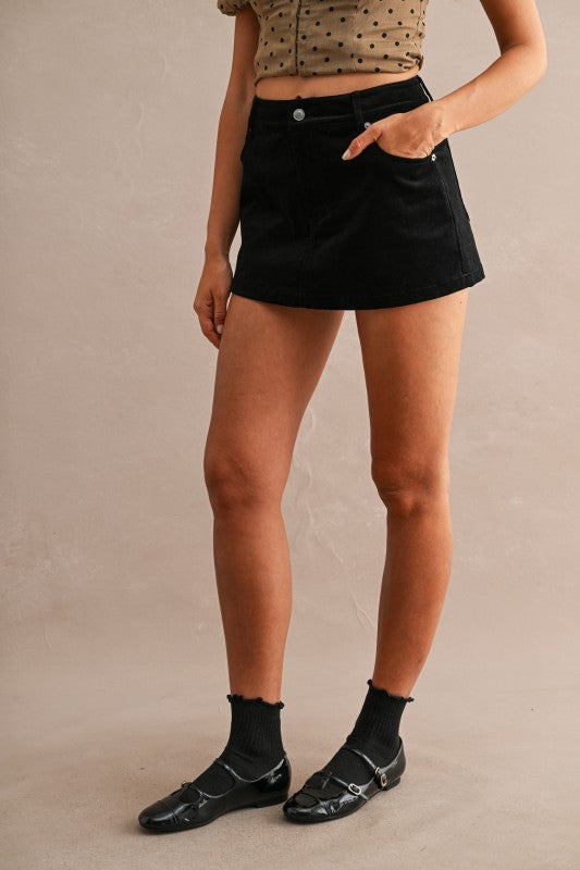 Black Corduroy Skort