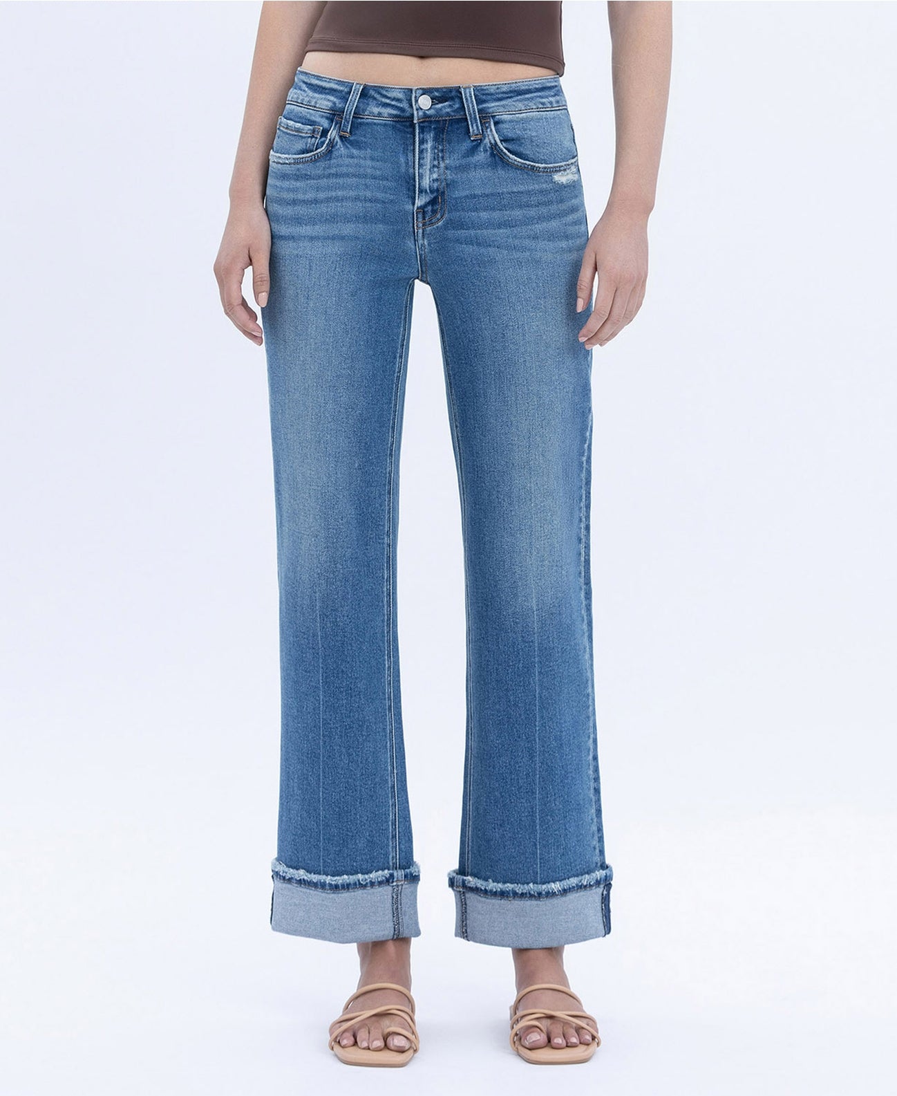 Mid Rise Ankle Cuffed Slim Wide
