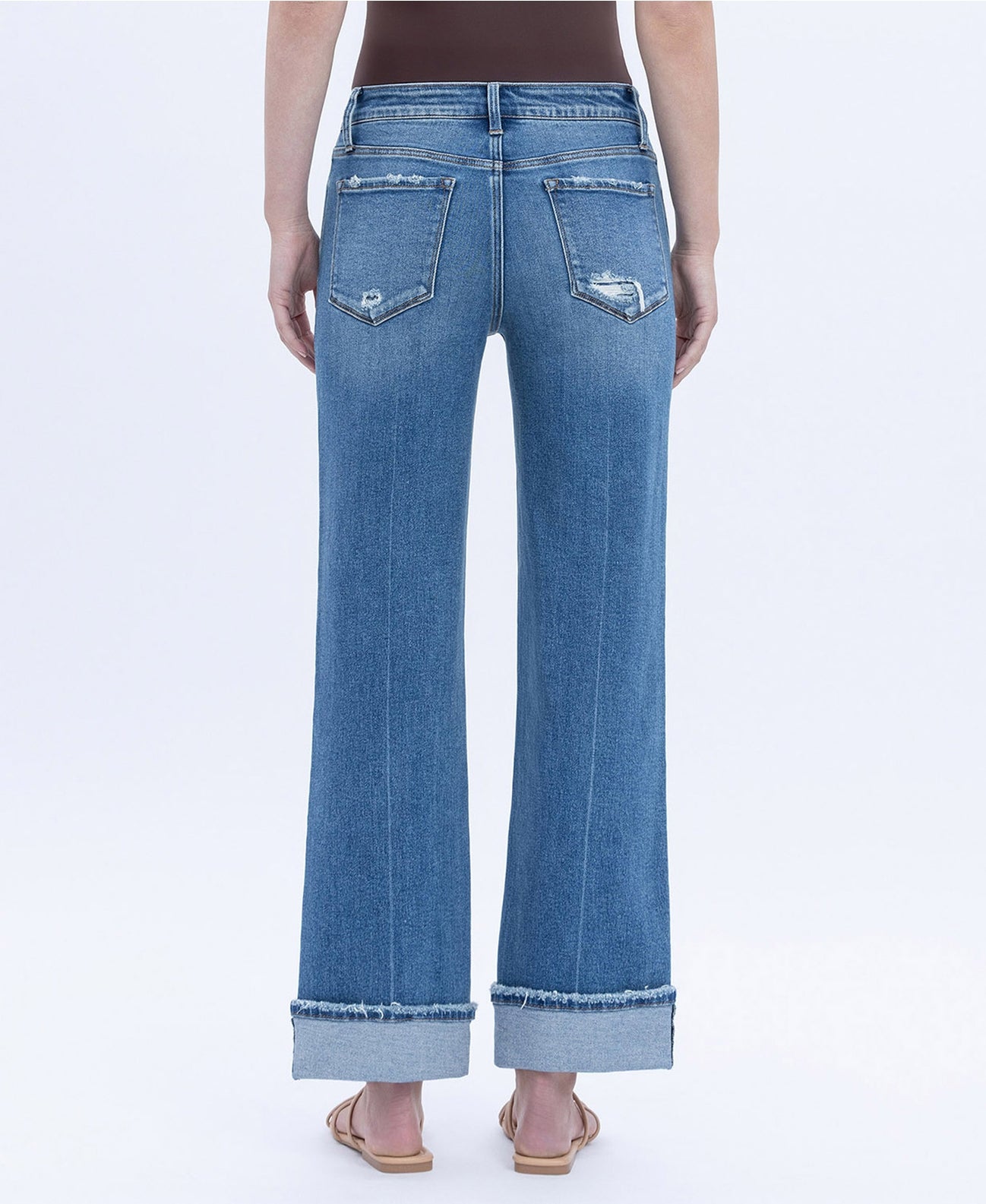 Mid Rise Ankle Cuffed Slim Wide