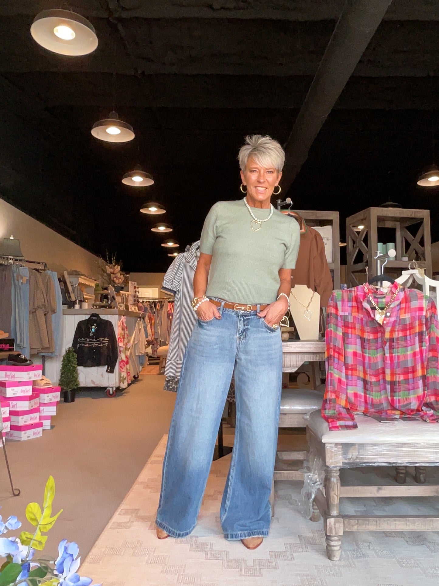 Short Sleeve Sweater Top in Sage Green