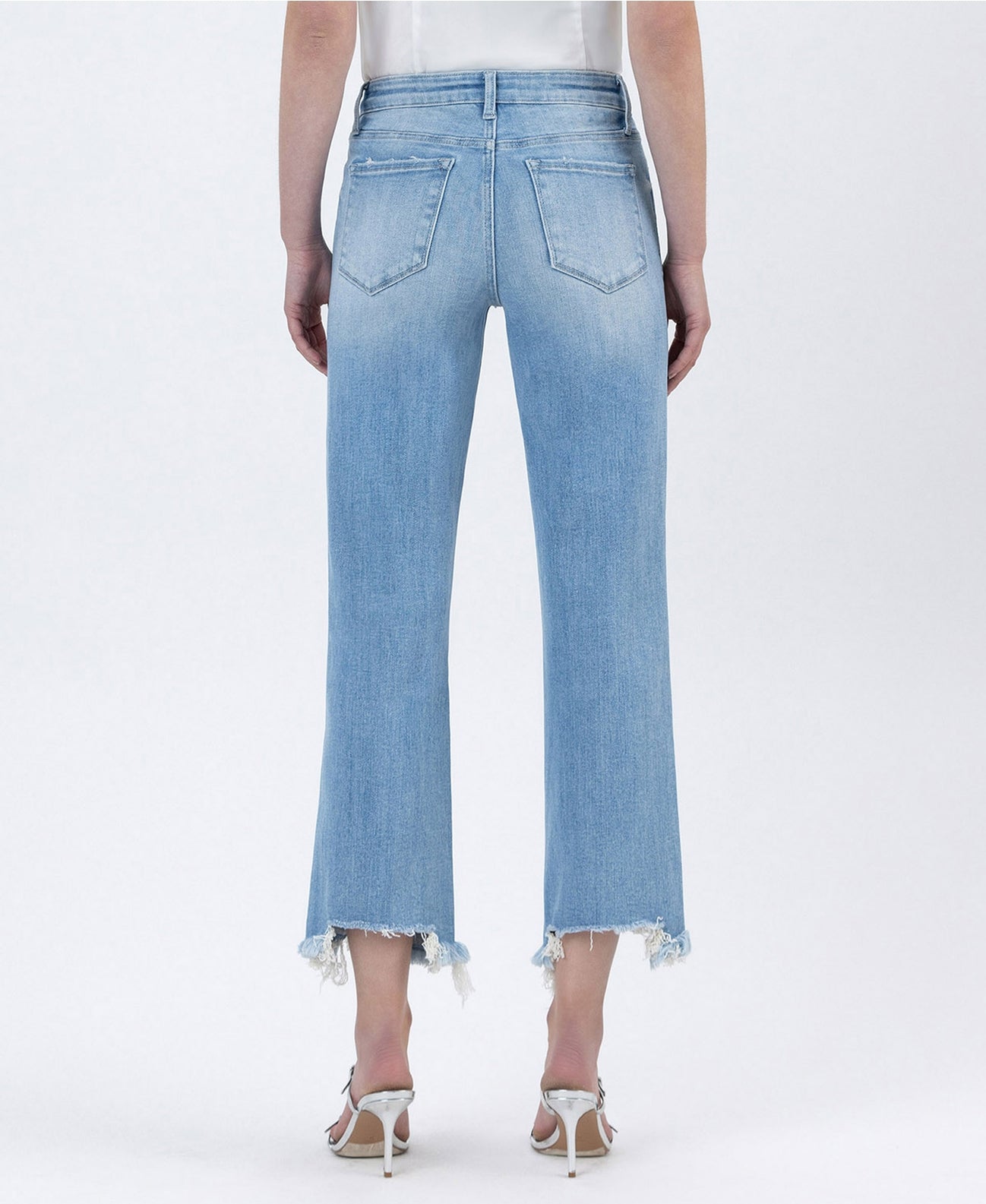 High Rise Distressed Crop Slim Wide Jeans