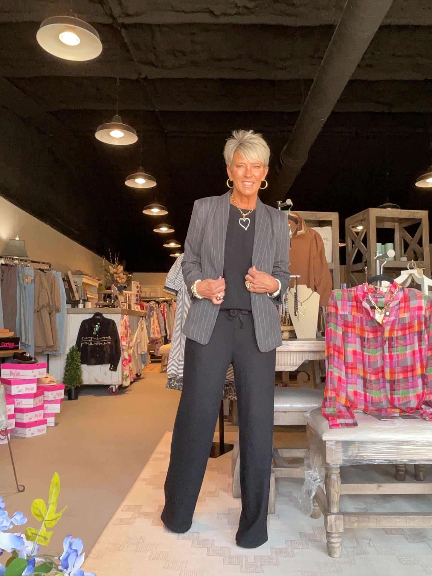 Brushed Waffle Crewneck Top in Black