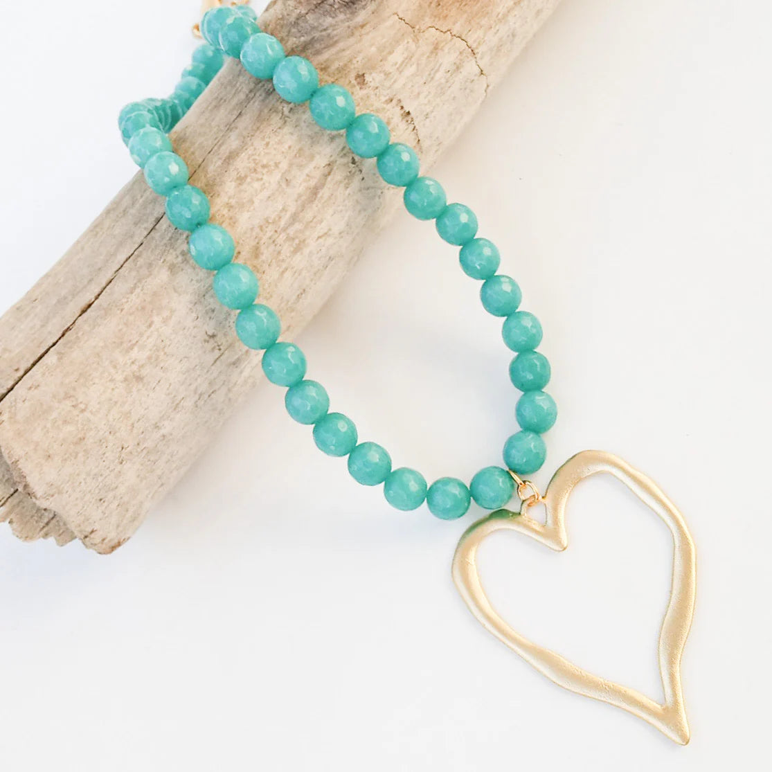 Turquoise Gemstone Beaded Necklace with XL Gold Heart