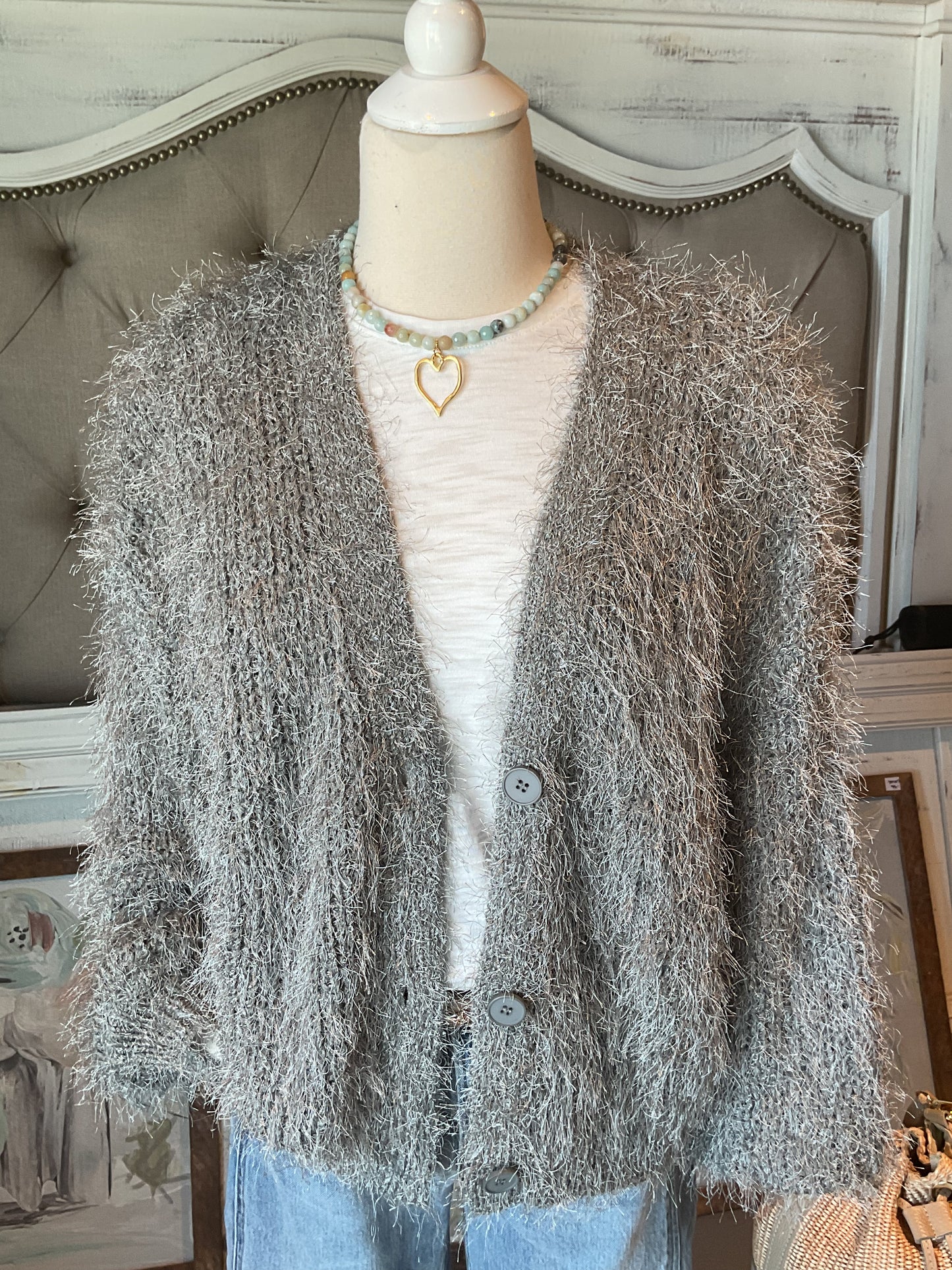 Marbled 8mm Gemstone Necklace with Gold Heart