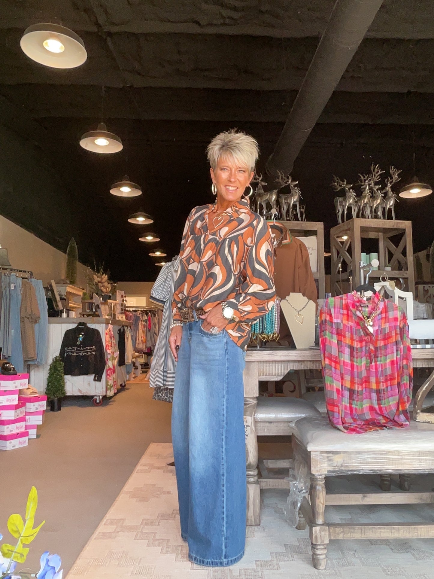 Black and Rust Swirl Babydoll Top