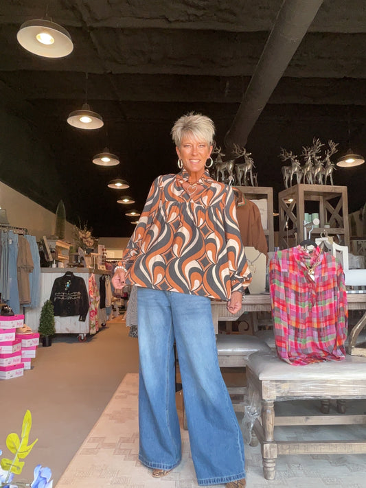 Black and Rust Swirl Babydoll Top