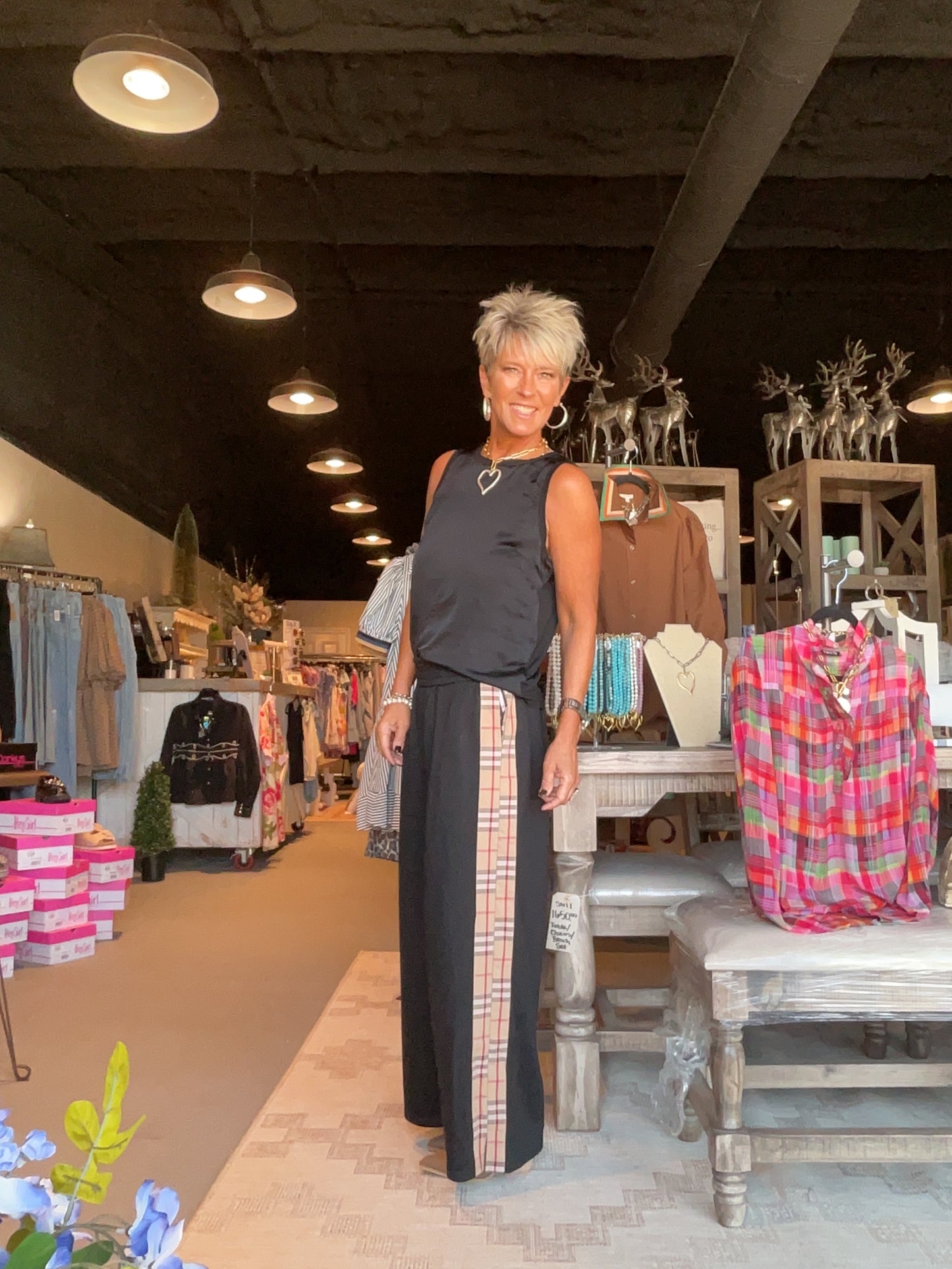 Black Pants with Plaid Stripe