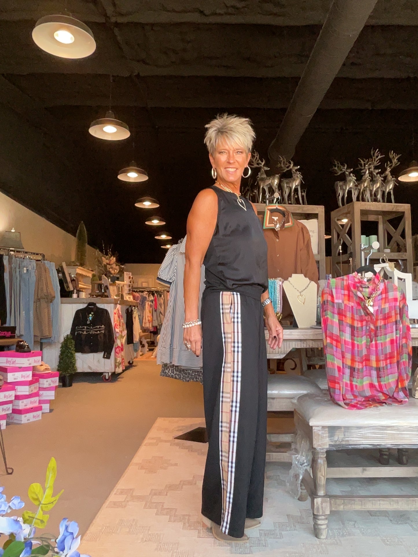 Black Pants with Plaid Stripe