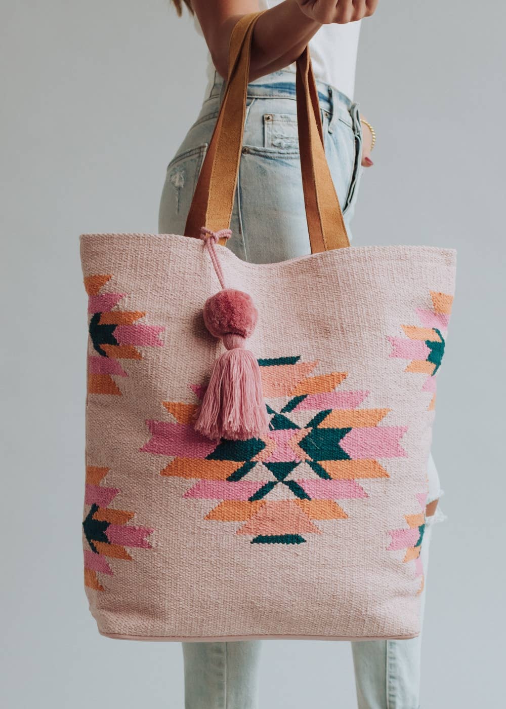 PANACHE APPAREL CO. - PINK, TEAL & ORANGE AZTEC TOTE