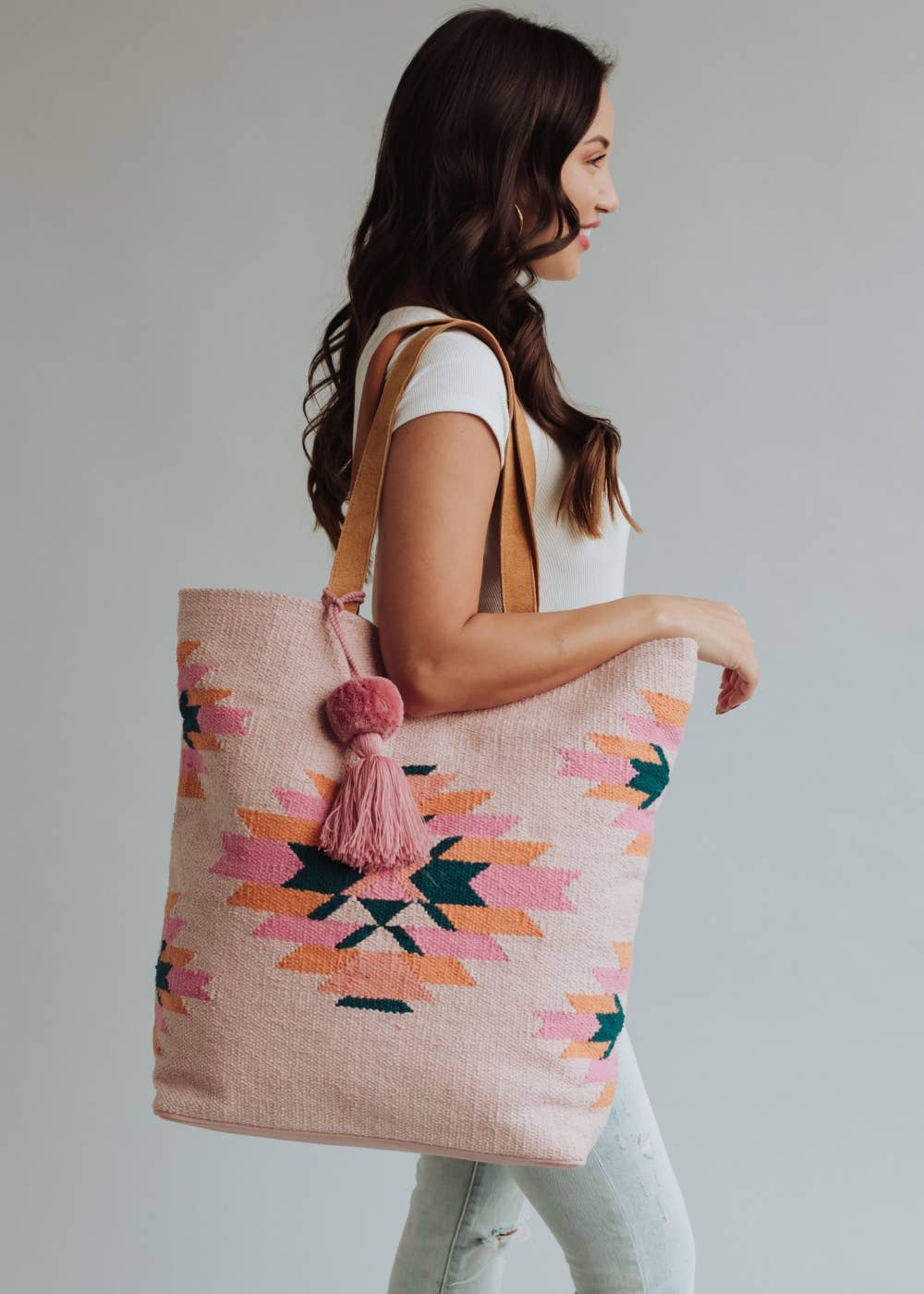 PANACHE APPAREL CO. - PINK, TEAL & ORANGE AZTEC TOTE