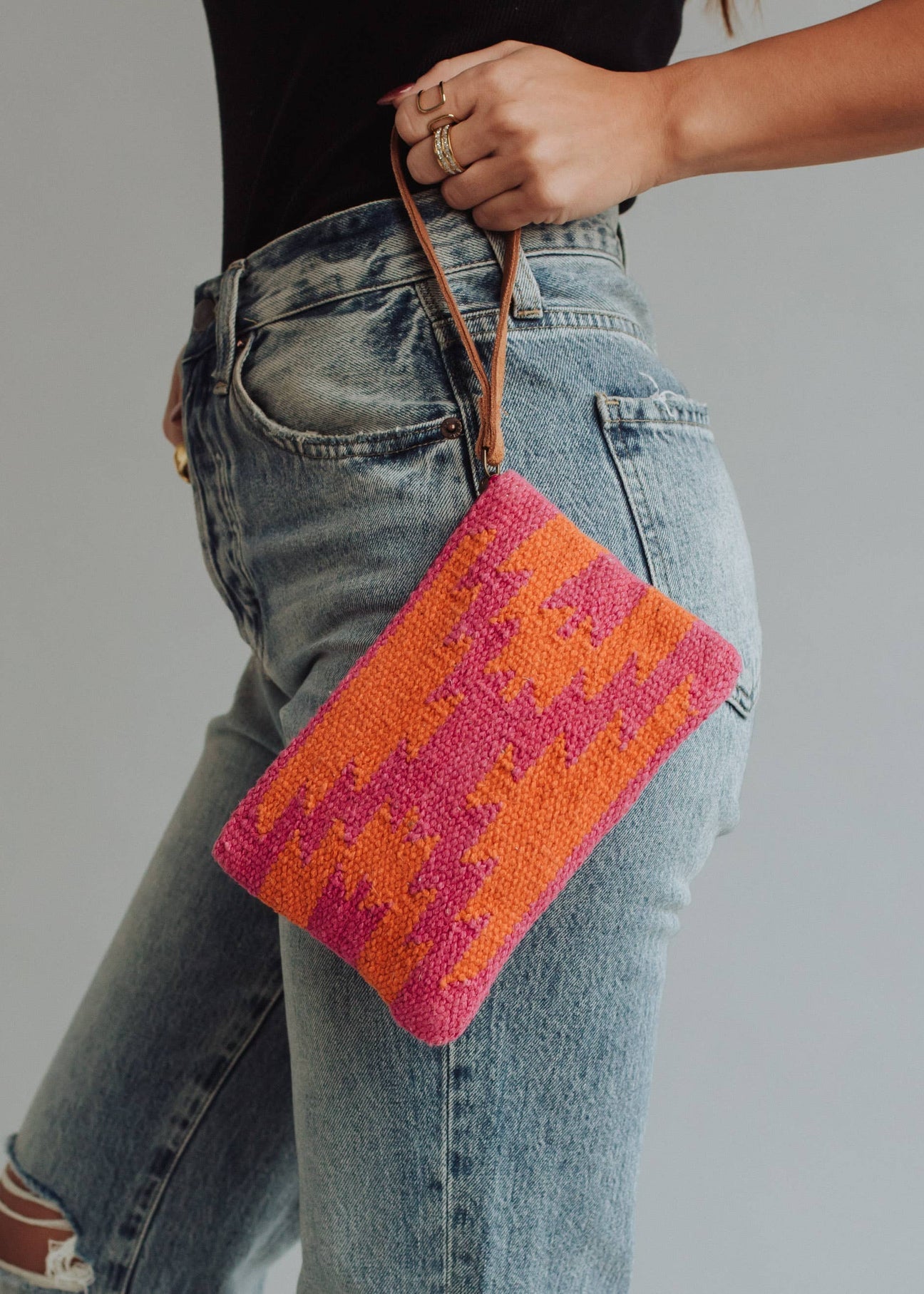 Orange and Pink Aztec Wristlet