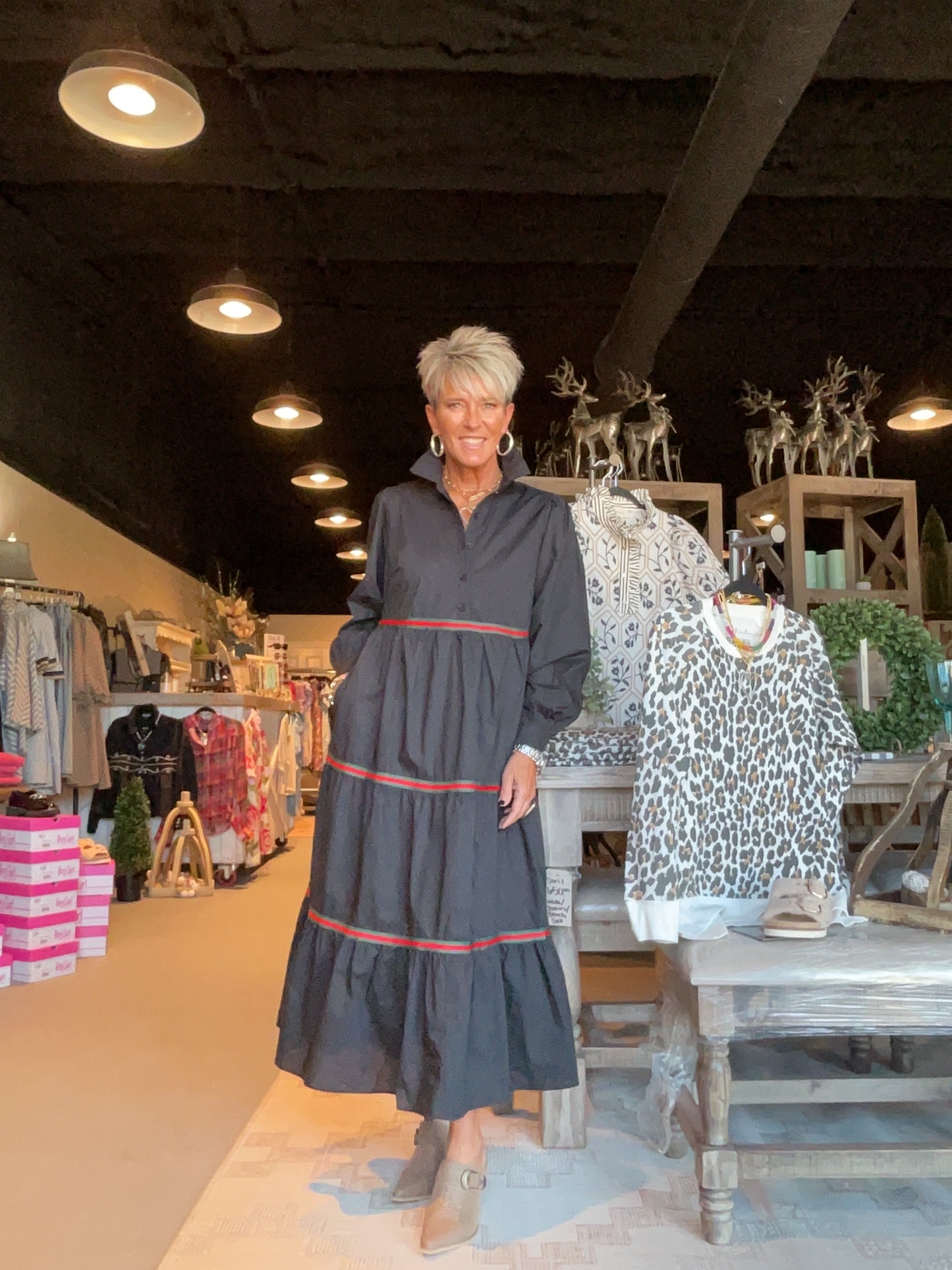 Black Long Dress with Red and Green Stripes