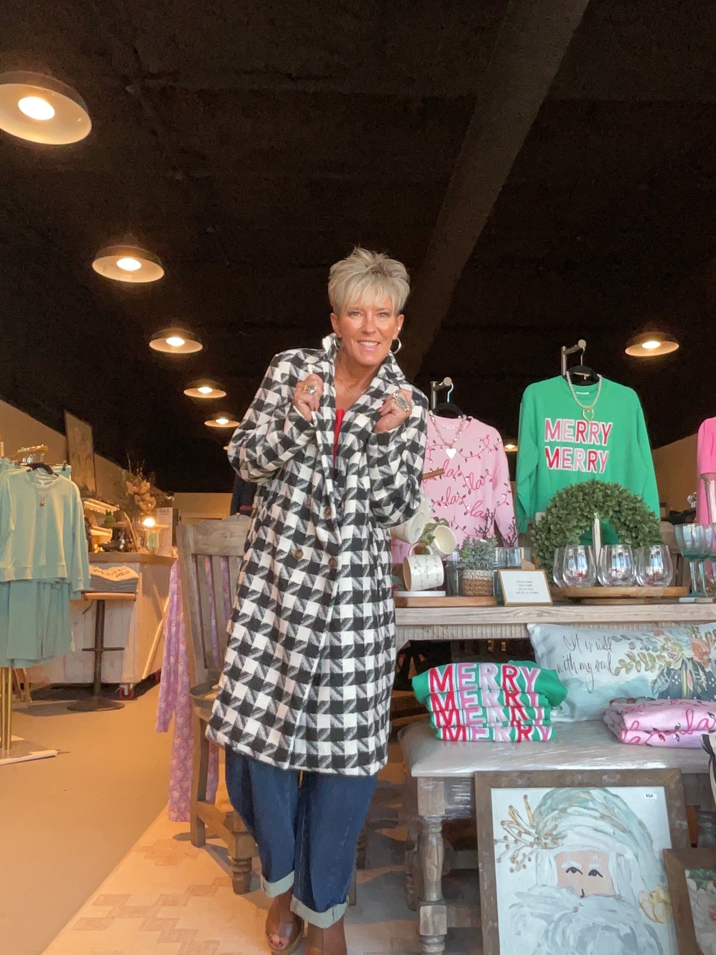 Textured Knit Tweed 2 Tone Double Button Coat Jacket