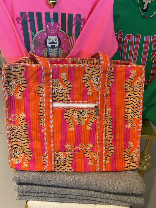 “The Roots” Pink and Orange Striped Tiger Tote/Bag
