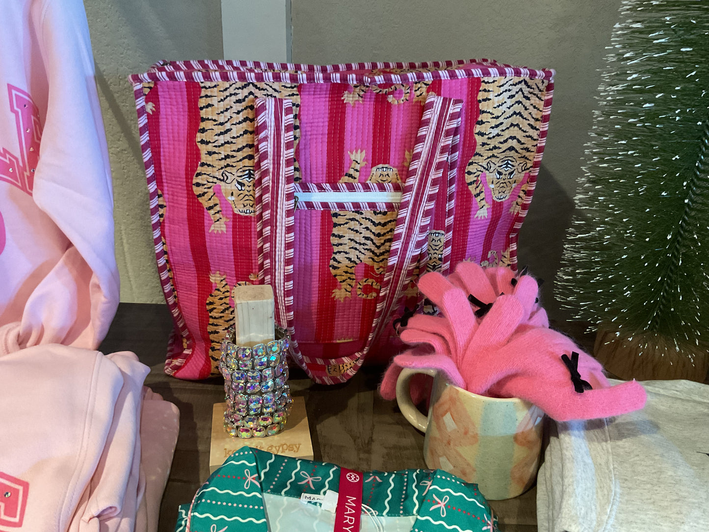 “The Roots” Pink and Red Striped Tiger Tote/Bag