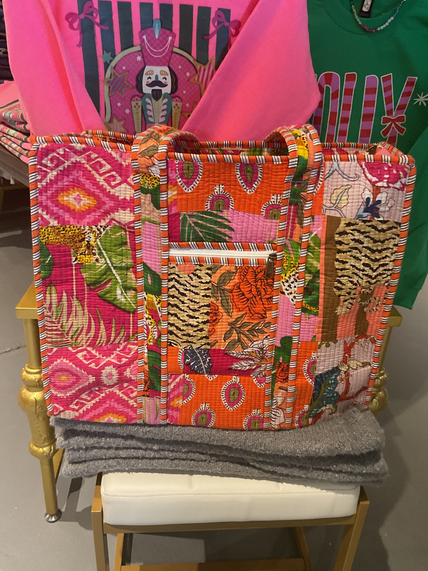“The Root” Pink and Orange Tropical/Paisley/Tigers Tote/Bag