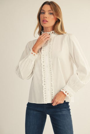 Eyelet Accent Button Down Classy Shirt