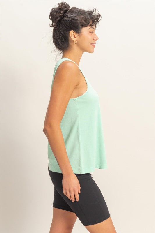 Mineral Washed Tank in Mint