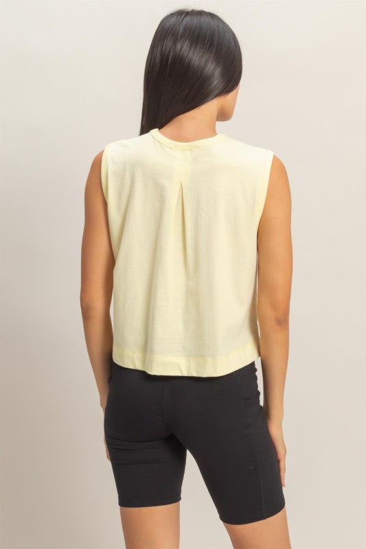 Sleeveless Top with Back Pleats in Pale Yellow