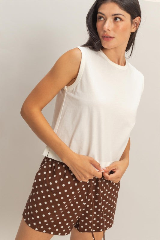 Sleeveless Top with Back Pleats in Off White