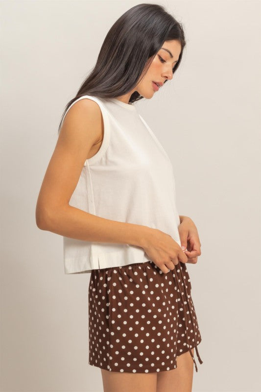Sleeveless Top with Back Pleats in Off White
