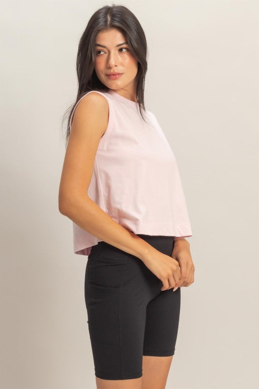 Sleeveless Top with Back Pleats in Pale Pink