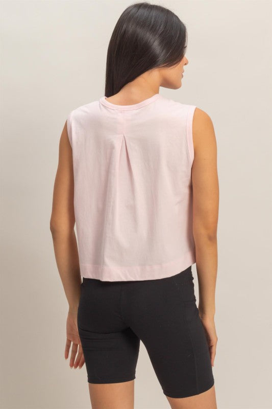 Sleeveless Top with Back Pleats in Pale Pink