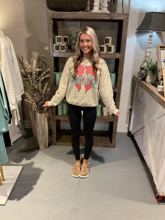 Rhinestone Embellished Merry Sweatshirt
