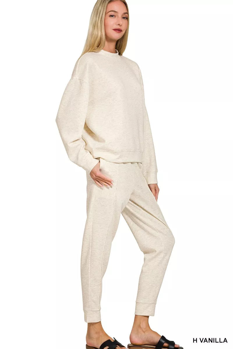 Scuba Mock Neck Pullover & Joggers Set in Cream