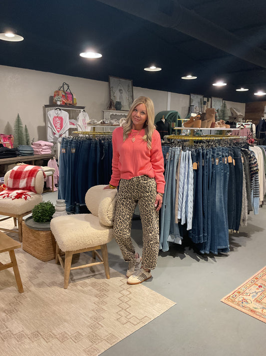 LEOPARD High Rise Leopard Print Barrel Jeans