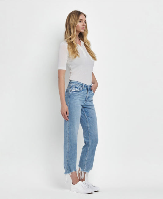 FONDLY High Rise Crop Straight Leg Jeans