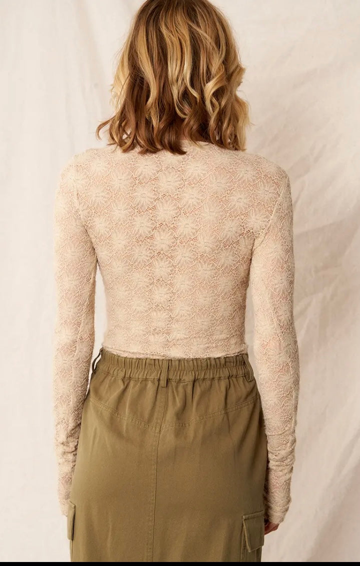 Beige Alessia Long Sleeve Floral Lace Top