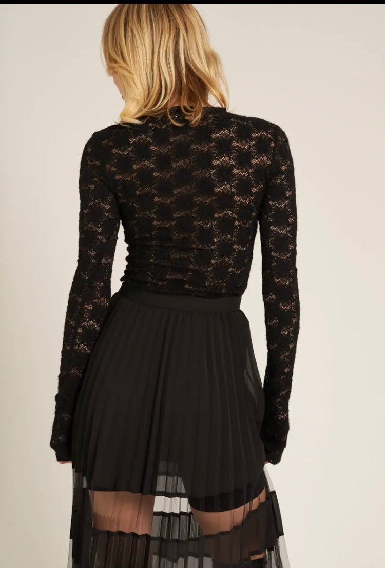 Black Alessia Long Sleeve Floral Lace Top