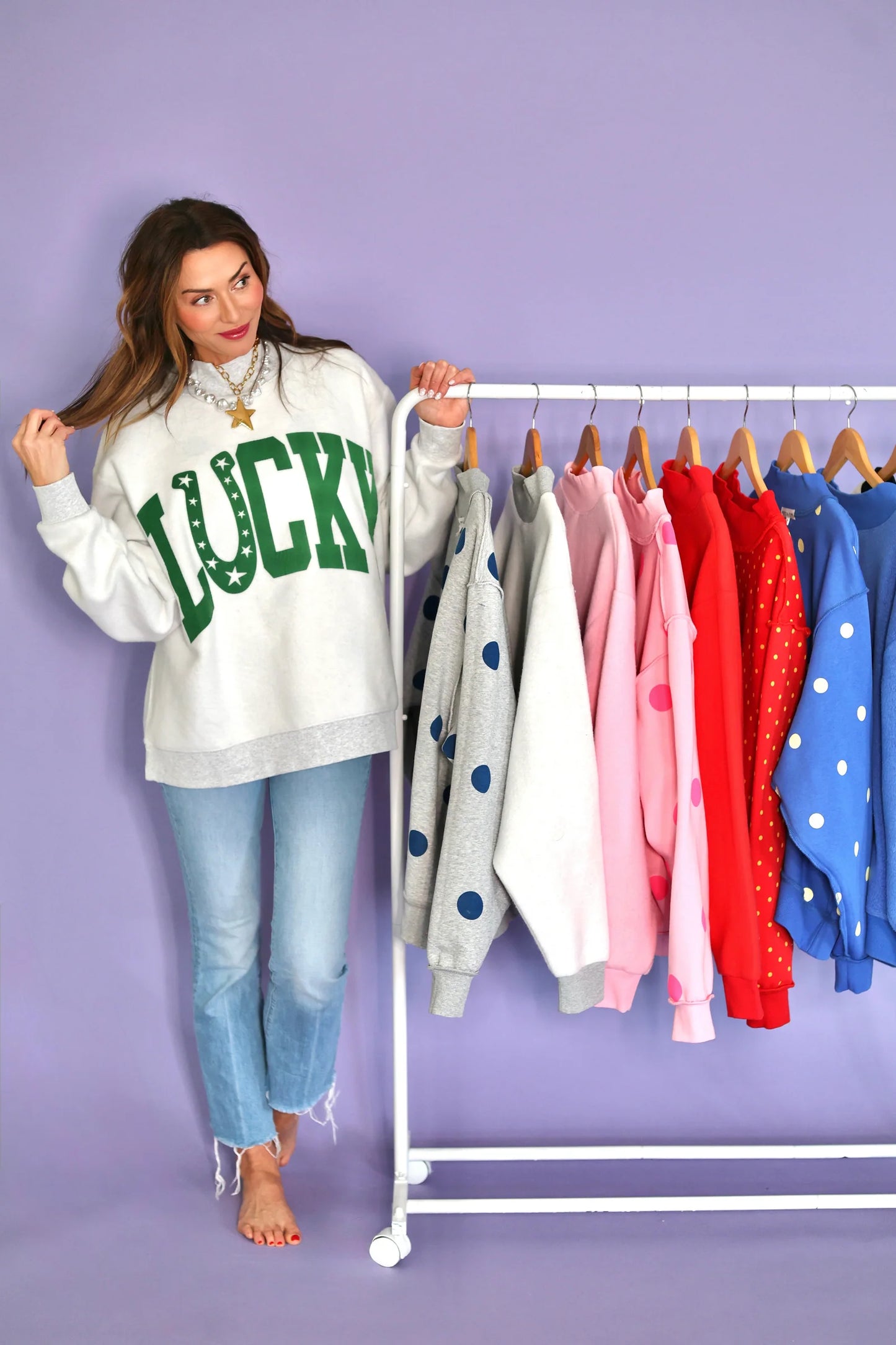Lucky 2 sided Gray/Green Polka Dot Sweatshirt