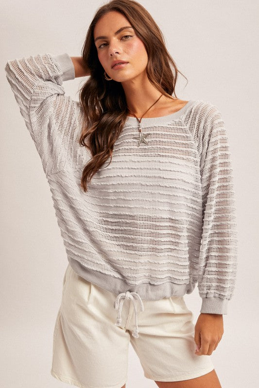 Stone Round Neck Raglan Sleeve Waist Drawstring Top