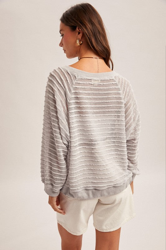 Stone Round Neck Raglan Sleeve Waist Drawstring Top