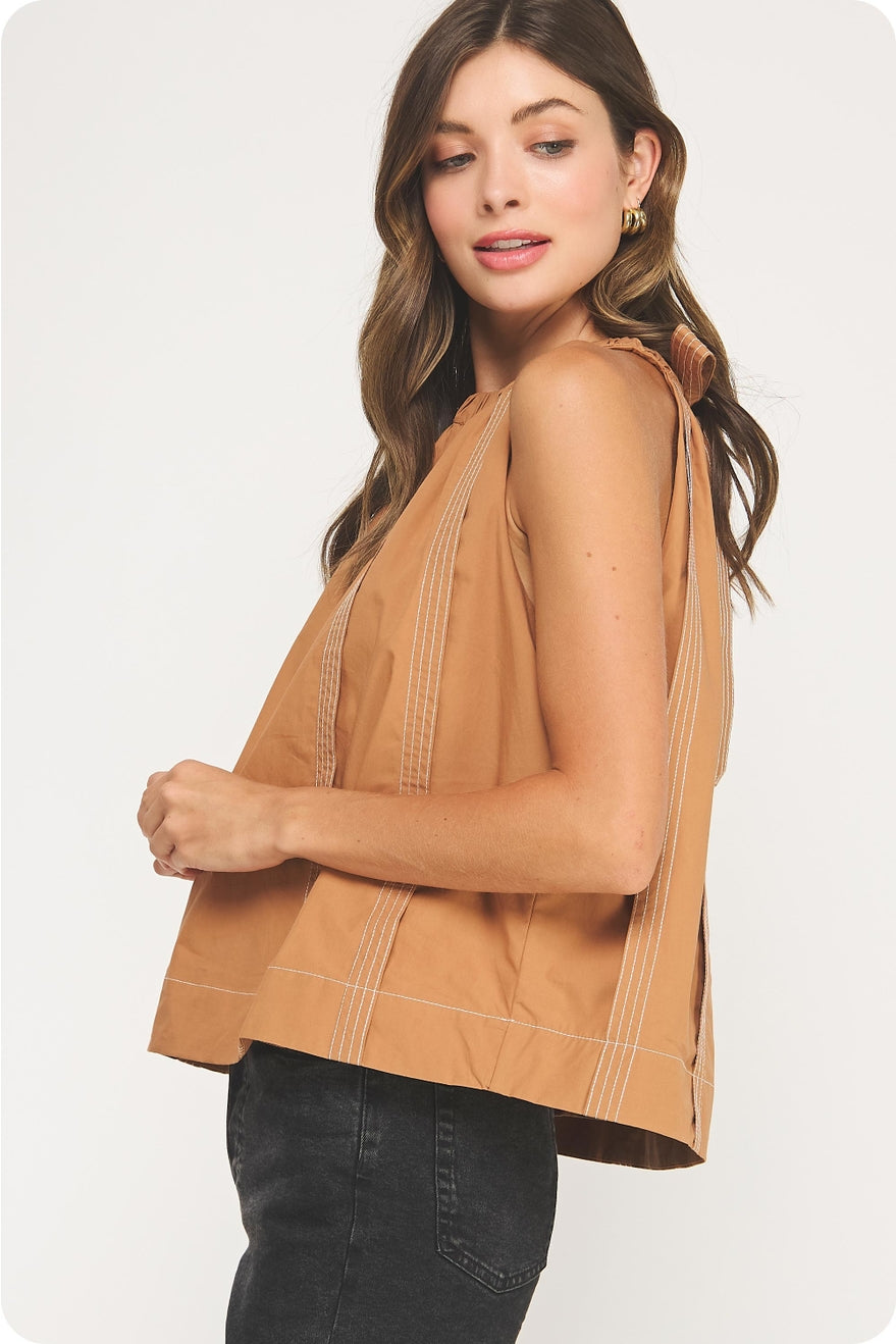Stitch Contrast Halter Neck Top