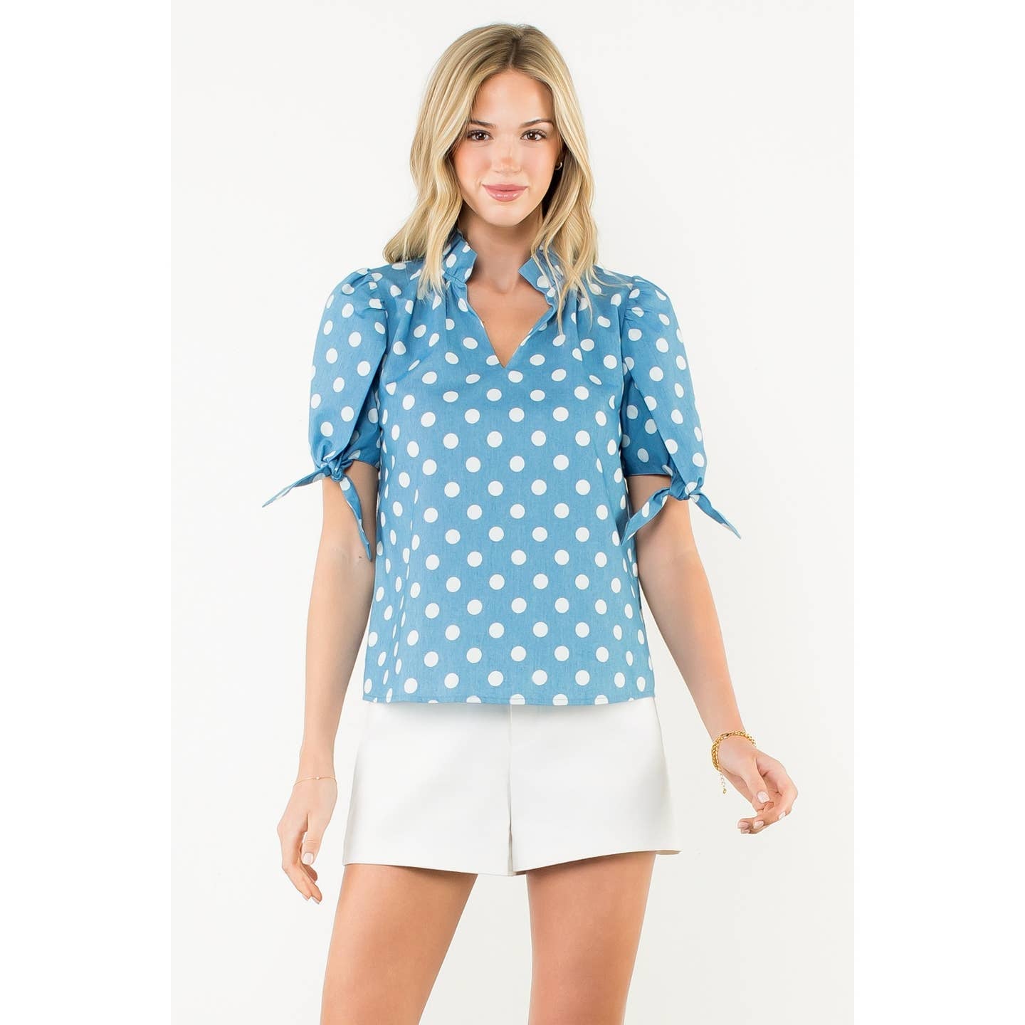 Tie Sleeve Polka Dot Top