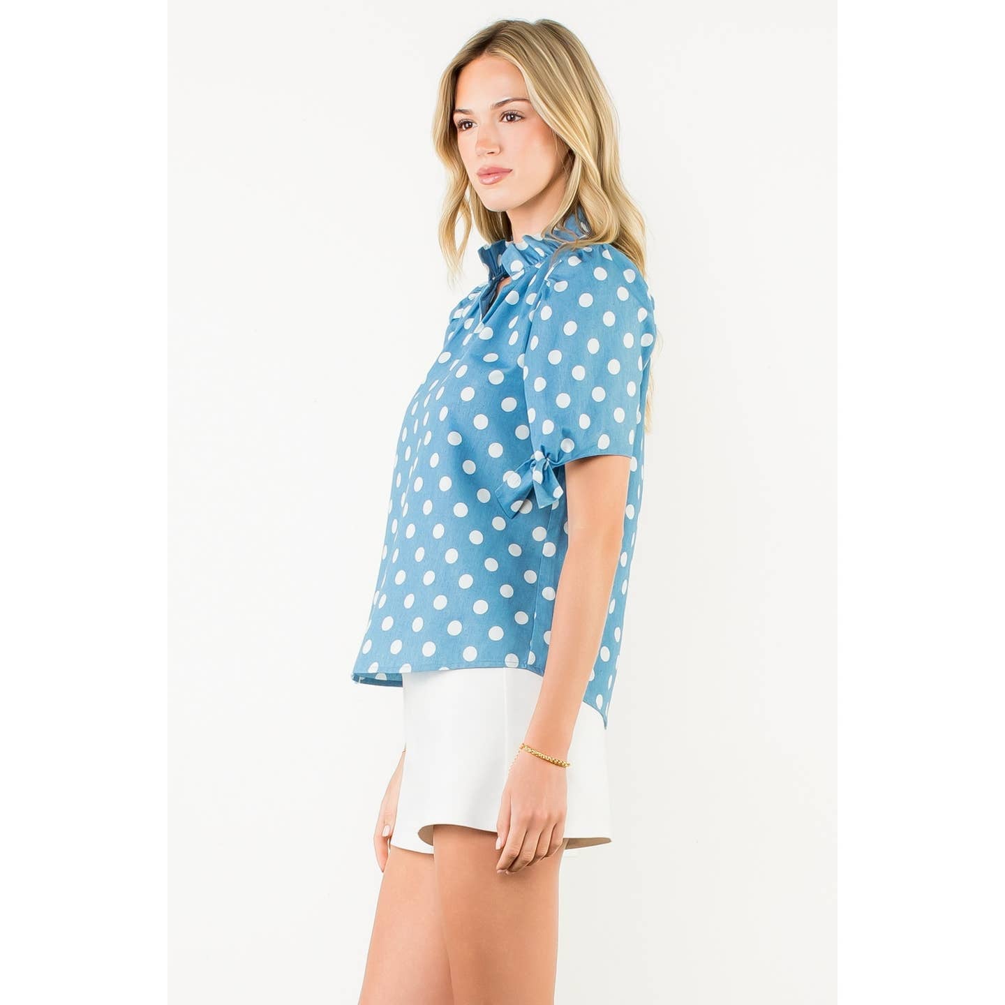 Tie Sleeve Polka Dot Top