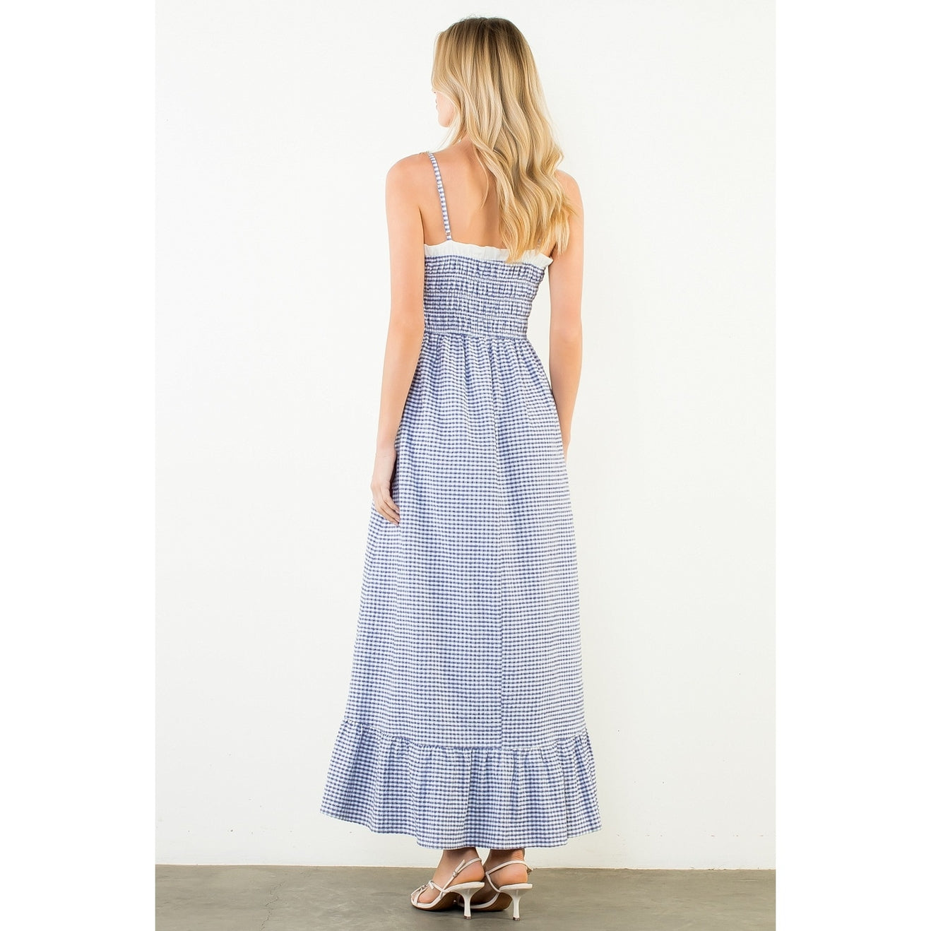 Gingham Smocked Maxi Dress by THML